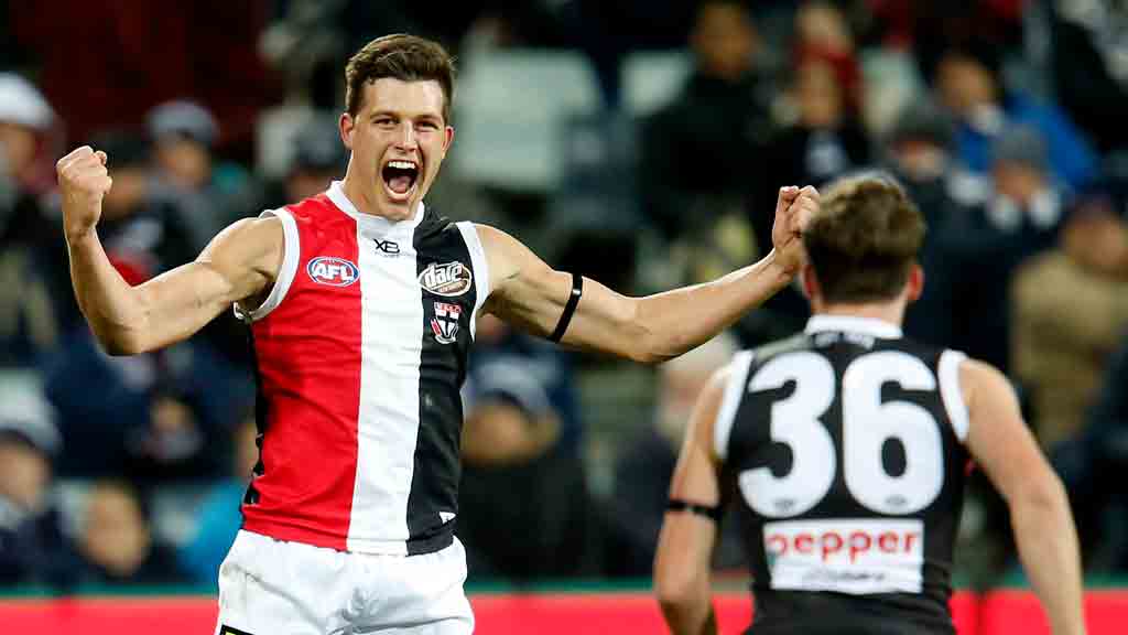 Rowan-Marshall-celebrates-a-goal.jpg Rowan Marshall produced a breakout season in 2019 to finish second in the Saints' best and fairest - AFL,Rowan Marshall,St Kilda Saints,Game,Update,News,Paddy Ryder